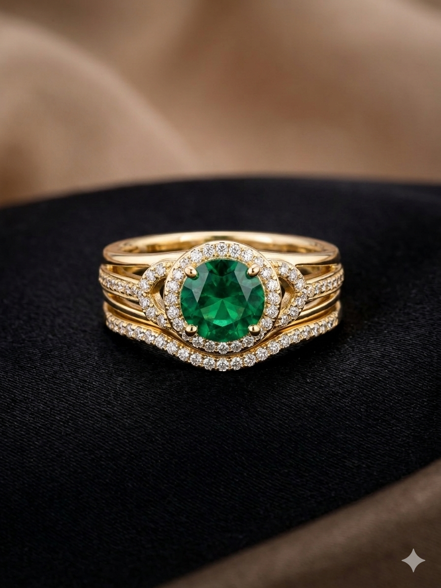 14K Gold Filled Emerald Halo Ring – Hypoallergenic, Everyday Wear Luxury Design